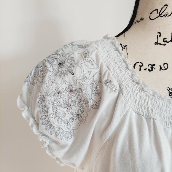 INC Silver White Embellished Tee Top M - Picture 5 of 10